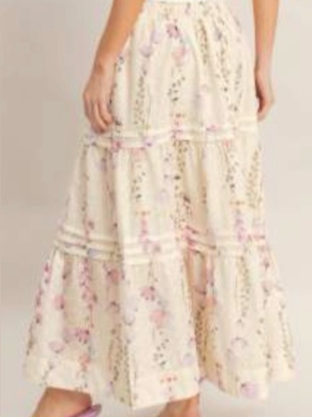 HYFVE Cream Maxi Skirt with Pink & Purple Floral Print